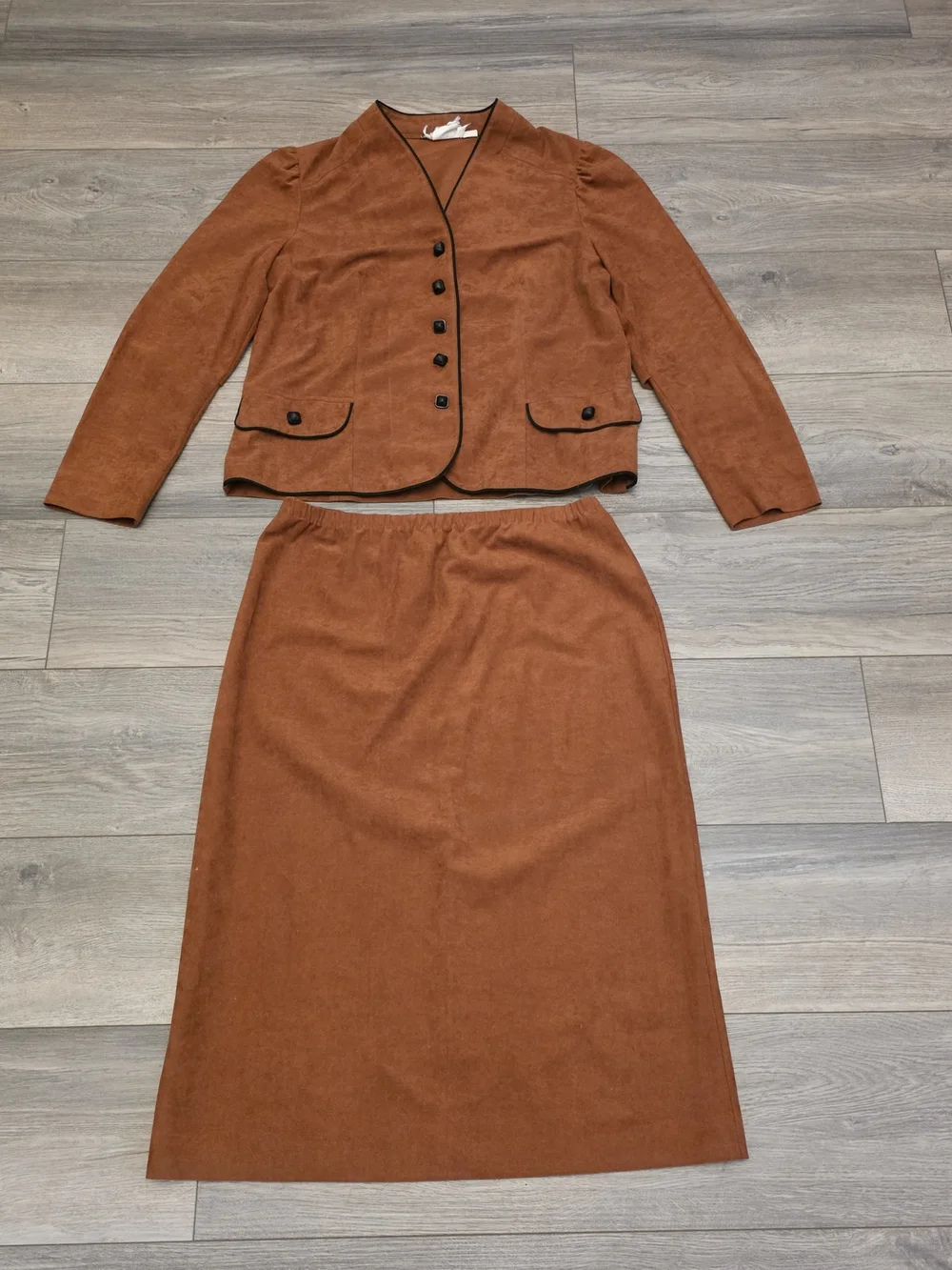 Rust Two-Piece Skirt Set with Buttoned Jacket